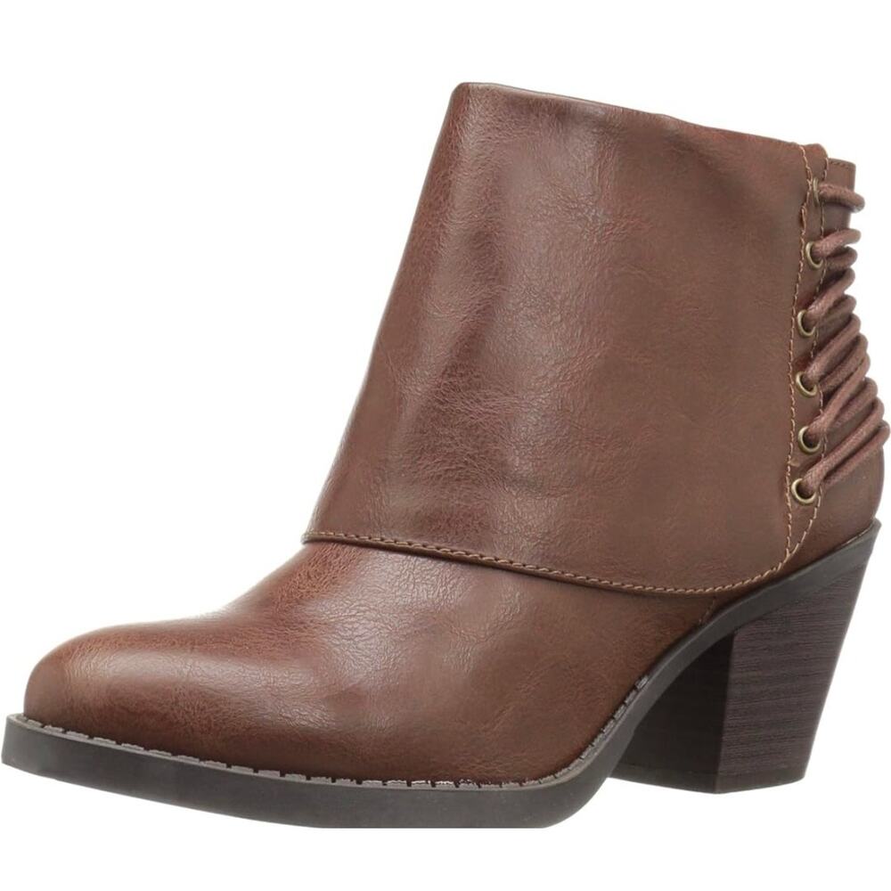 Womens Rampage Tailspin Lace Back Booties 8.5 M Stacked 2.5 Heel Chestnut Brown